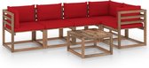 The Living Store Loungeset Pallet - 64 x 64 x 70 cm - Geïmpregneerd grenenhout - Rood kussen