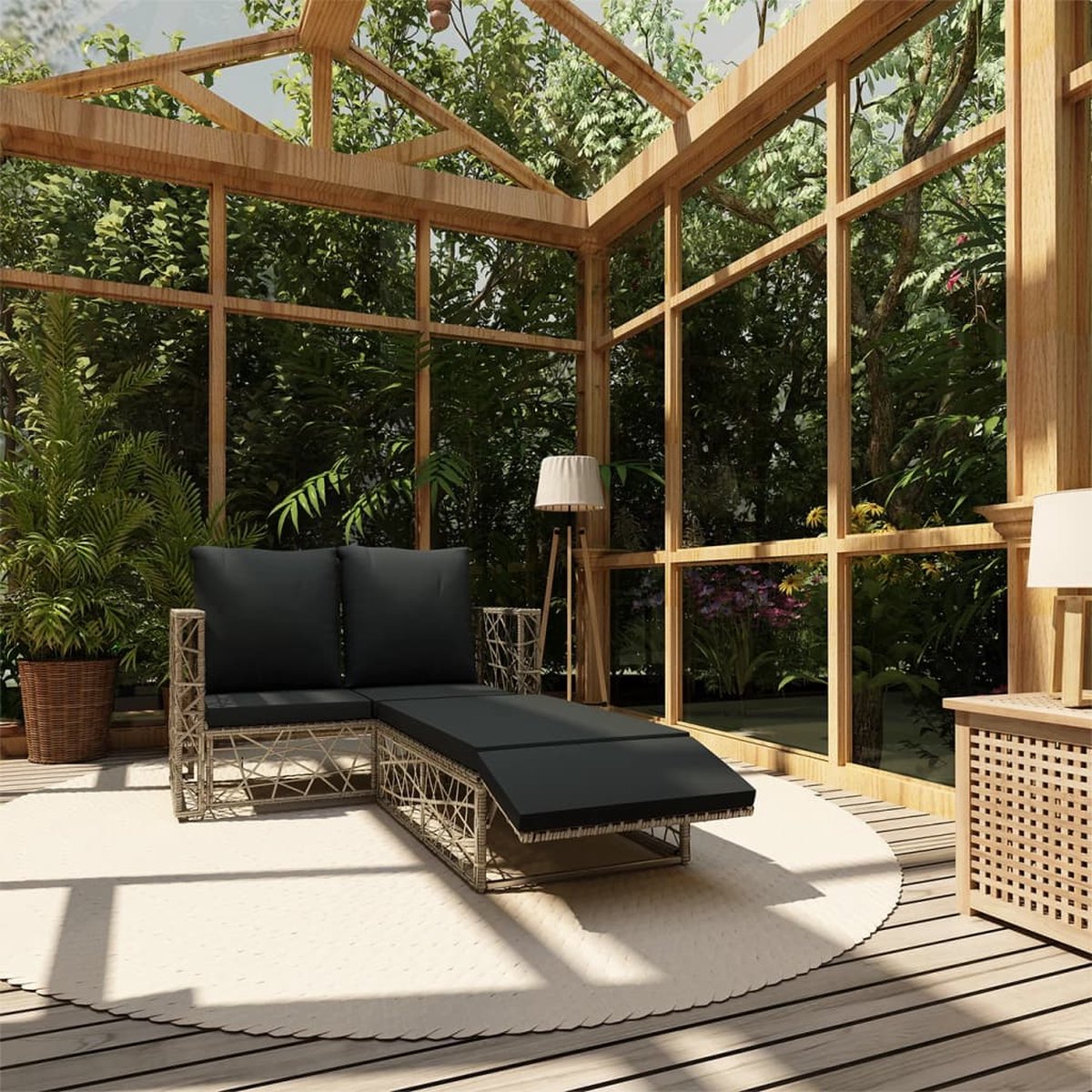 The Living Store 2-delige Loungeset met kussens poly rattan grijs - Loungeset - Rattan Lounge - Tuinset - Buitendecor - Tuinstoel