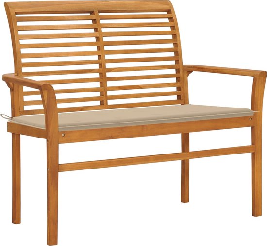 The Living Store Banc de jardin en teck - 112 x 55 x 94 cm - kussen beige