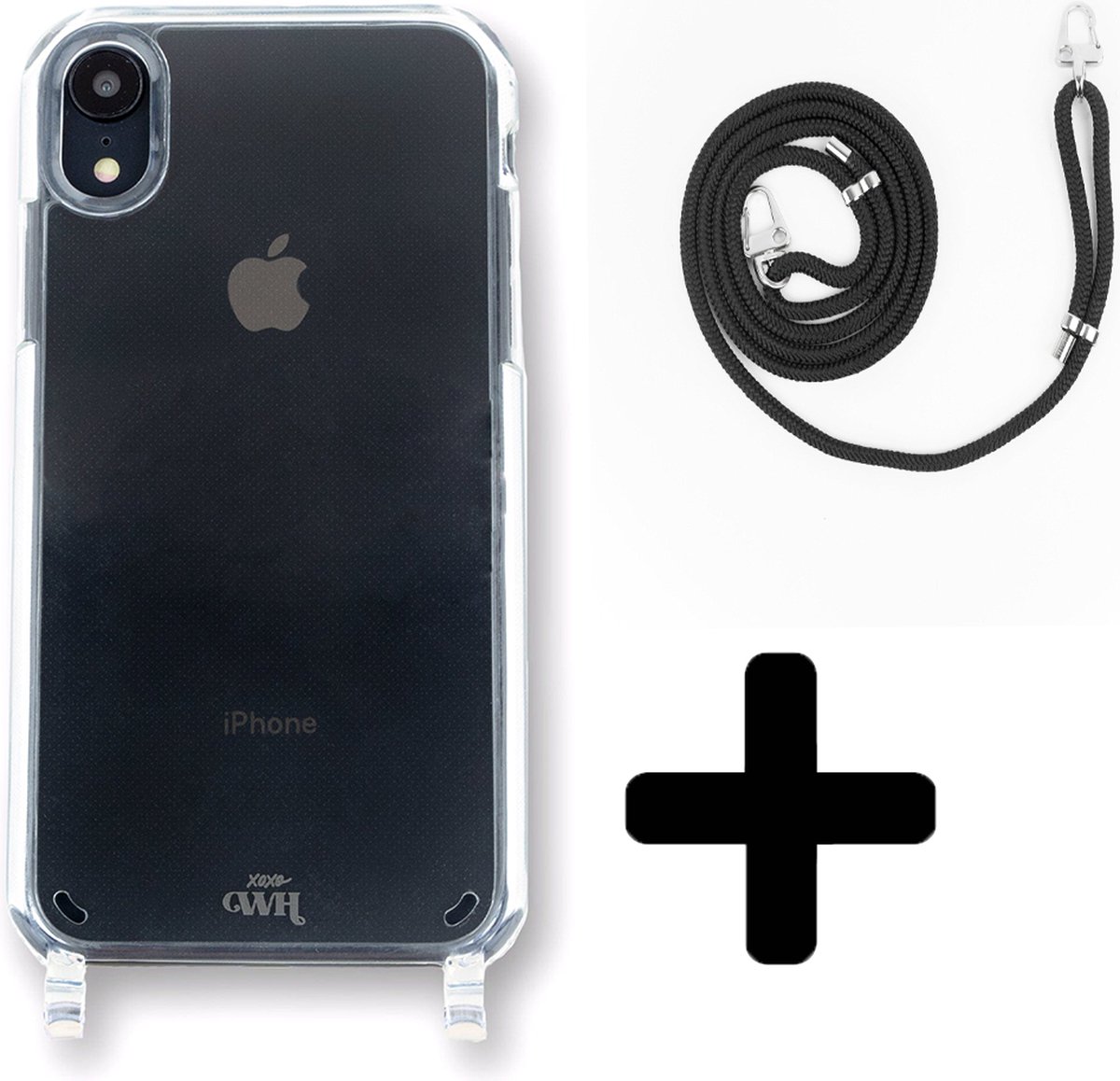 xoxo Wildhearts siliconen hoesje - Geschikt voor iPhone XR - Telefoonhoesje - Hoesje met koord - telefoonkoord - Transparant hoesje - Zwarte koord
