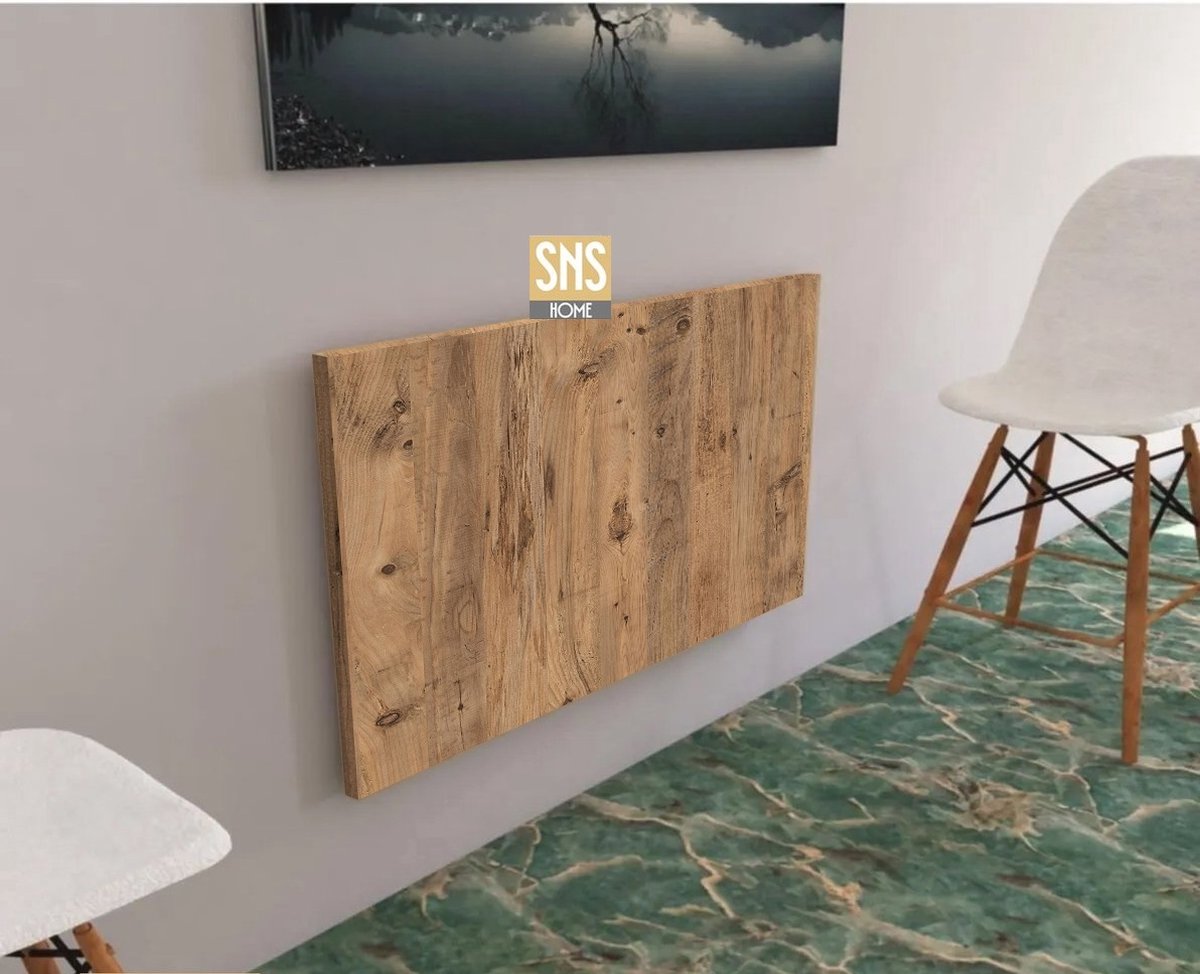 Wandklaptafel van massief hout, klaptafel, wandtafel, ruimtebesparend zwevend bureau, keukentafel, kindermeubilair, laptoptafel, eettafel, wit, 100 x 50 x 33 cm