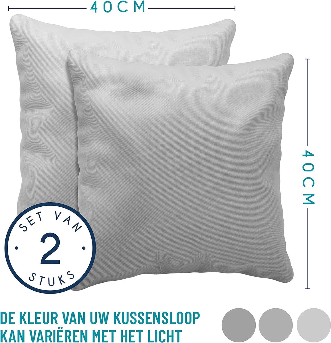 Kussensloop (Set van 2) – Grijs Katoen - Voor Kussens 40 x 40 cm - 100% Jersey Katoen - Beddengoed Dubbel Bed Kussensloop - Kussenbeschermer - Bestendig en Hypoallergeen