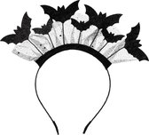 PartyDeco vleermuizen diadeem/tiara - zwart - kunststof - Halloween thema