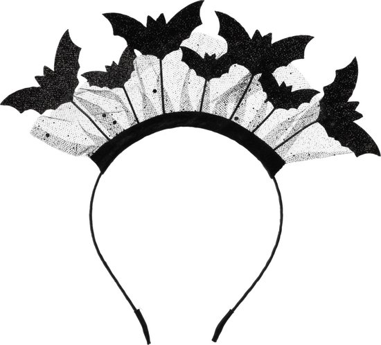 PartyDeco vleermuizen diadeem/tiara - zwart - kunststof - Halloween thema