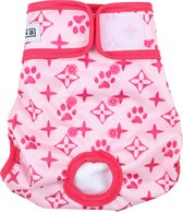 Sharon B - Loopsheidbroekje Hond - Monogram roze - Maat L - Hondenluier- Bij loopsheid en incontinentie van honden - Verstelbaar 36-46 cm - Machine wasbaar