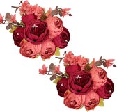 Kunstmatige pioenrozen - bloemhoofden, realistische zijden pioenrozen - vintage bloemen/bloemstuk voor thuis, bruiloft, kantoor, party, decoratie, 2 stuks (donkerrood)