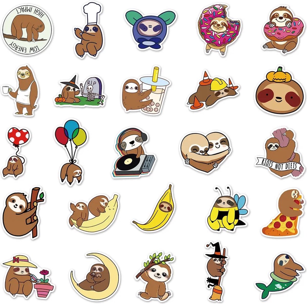 Luiaard Stickers 50 Stuks | Dieren Stickers | Luiaards | Grappige Stickers | Laptop Stickers | Stickers Kinderen en Volwassenen | Stickervellen | Plakstickers | Koffer Stickers | Stickers Bullet Journal en Planner — afbeelding 3