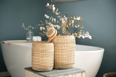 Bodemvaas voor pampasgras - decoratieve vaas grassen - decoratieve container in boho-stijl - houtlook met macramé vlechtwerk - M + L