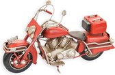 Decoratief Beeld - Een Blikken Model Van Een Motorfiets - Aluminium - Wexdeco - Zwart, Wit En Rood - 27.5 X 11.2 Cm