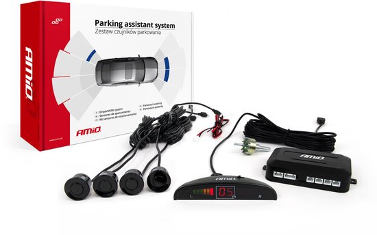 Universele Parkeerhulp / parkeersensoren met LED display (4 zwarte sensoren). Ook geschikt voor auto's met een trekhaak