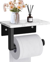 Toiletpapierhouder met plank, toiletrolhouder/marmer, roestvrij staal, toiletpapierhouder 17 cm, plank zwart (zwart)
