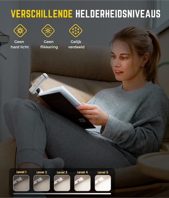 Tbrands® - LED Leeslampje met Klem - voor Boek - Amber licht - USB Oplaadbaar - Voor in Bed van Tbrands — afbeelding 4