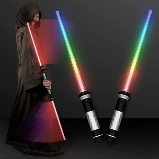 KIMU Licht Zwaard Uitschuifbaar - 2 stuks Koppelbaar - Lightsaber Lichtzwaard Space Star - LED Gekleurde Lamp Stok Lampjes Gekleurd Wars Festival