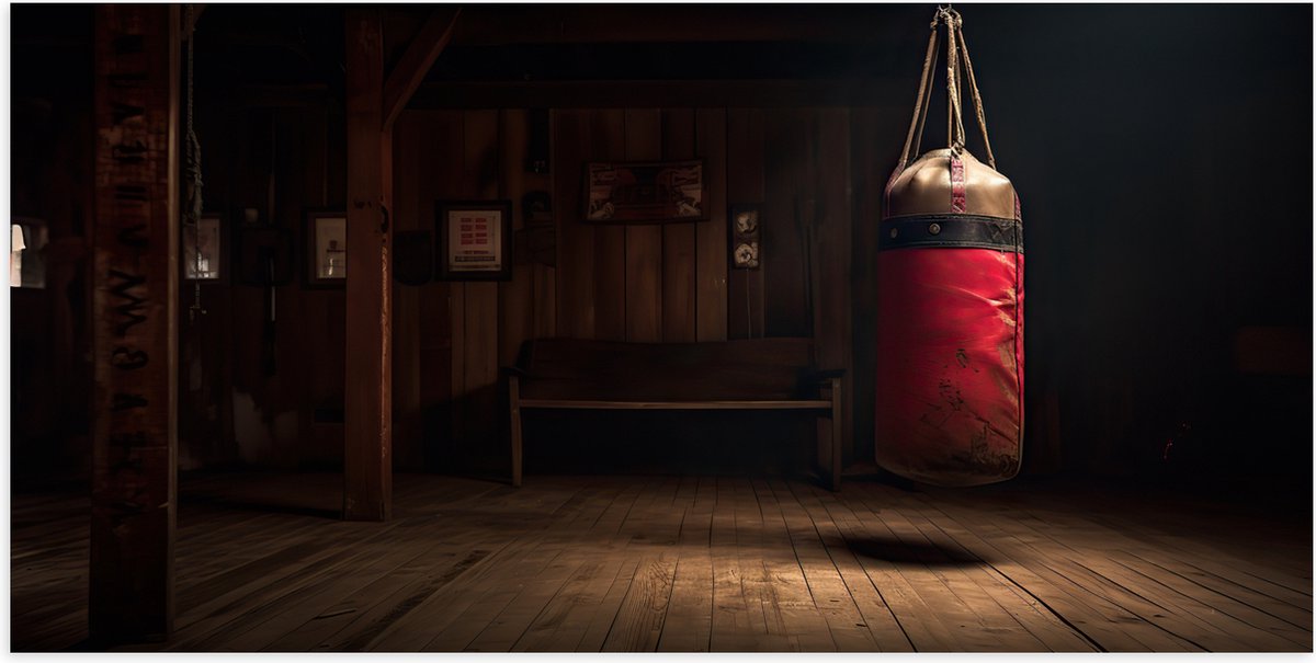 Poster Glanzend – Kamer - Bokszak - Palen - Sporten - Hout - 100x50 cm Foto op Posterpapie