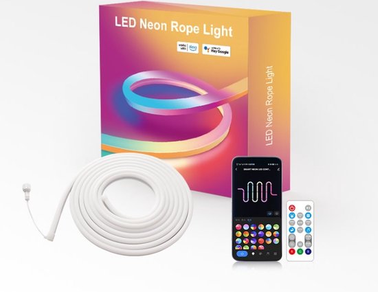 Smart NEON LED Strip (App + Afstandsbediening) Neon LED Strip 3 Meter • IP68 • Met App En Afstandsbediening • Smart LED-strip • Volledig Dimbaar • Compatible met Google Home, Amazon Alexa En Siri