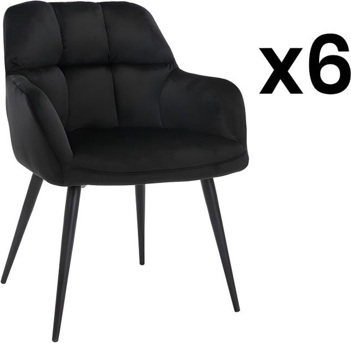 Vente-unique Set van 6 stoelen PEGA - Met armleuningen - Fluweel en metaal - Zwart