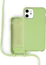 Coverzs Silicone case met koord - Telefoonhoesje met koord - Backcover hoesje met koord - touwtje - geschikt voor Apple iPhone 11 - Lichtgroen