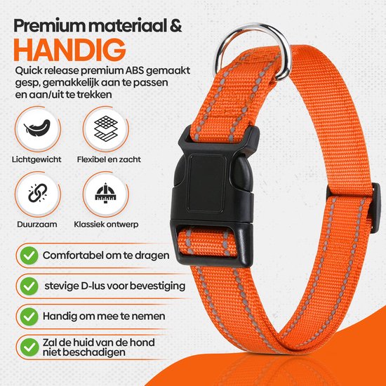 Reflecterende Hondenhalsband - Halsband hond - Reflecterend - Oranje - Maat L - 40/60 CM