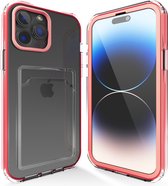 Transparant hoesje geschikt voor iPhone 13 Pro hoesje - Roze / Pink hoesje met pashouder hoesje bumper - Doorzichtig case hoesje met shockproof bumpers