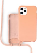 Silicone case met koord voor geschikt voor Apple iPhone 11 Pro Max - hoesje met telefoonkoord - backcover - optimale bescherming - oranje