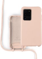 Coverzs Silicone case met koord - Telefoonhoesje met koord - Backcover hoesje met koord - touwtje - voor geschikt voor Samsung Galaxy S20 Ultra - roze
