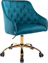 Merax Luxe Bureaustoel - Stoel op Wielen - Ergonomisch - Wieltjes - Draaibaar & Verstelbaar - Teal (Groen/Blauw) met Goud