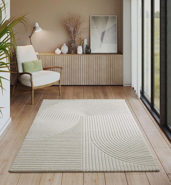 le tapis Everest - poils courts modernes avec effet haut-bas, effet 3D, haute densité de poils et agréablement doux, design Panglao, 080x150m