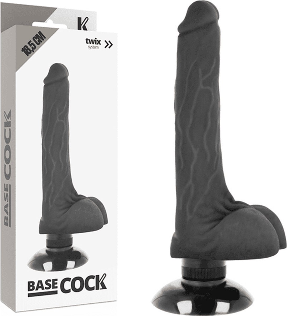 Goedkoopste BASECOCK | Basecock Realistic Vibrator 2-1 Black 18.5cm