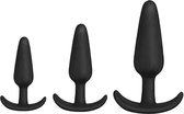 Doc Johnson – Siliconen Set van 3 Buttplugs met Kromme T Stop voor Perineun of Vaginale Stimulatie - Zwart
