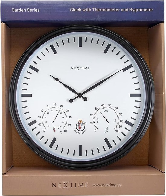 Sunflower Klok met Thermometer en Hygrometer, Zwart bol