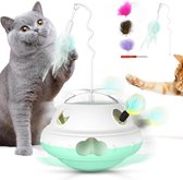 Interactief kattenspeelgoed, 3-in-1 kattenspeelgoed, elektrisch met intrekbare veren en ledlicht, automatisch speelgoed, slowfeeder, intelligent speelgoed voor binnen en katten