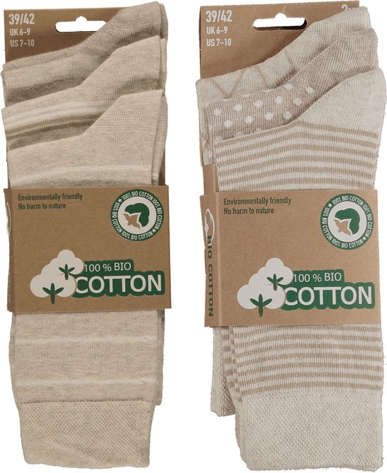Apollo - Heren sokken van biologisch katoen - 6-Paar - Beige - Maat 43/46 - Sokken maat 43 46 - Bio-Katoen - Duurzaam
