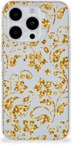 Telefoonhoesje Geschikt voor iPhone 15 Pro Back Cover Siliconen Hoesje Gouden Bloemen