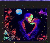 Trippy Skeleton Tapestry, The Kissing Lovers Black Light Poster, Neon Muurophanging voor wanddecoratie, woonkamer, slaapkamer, feest (150 cm x 130 cm)