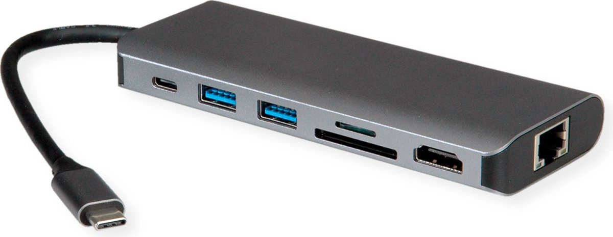 ROLINE dockingstation USB Type C, 8K30 HDMI, 2x USB3.2 Gen1 (A), 1x PD, 1x LAN, SD/MicroSD