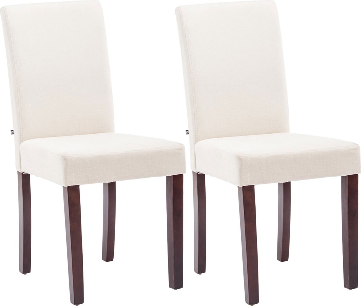 CLP Ina Set van 2 Eetkamerstoelen - Zonder armleuning - Hout - Stof - creme cappuccino