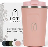 Loti Living Koffiebeker To Go – Thermosbeker - Koffiebeker onderweg – Theebeker – Travel mug - 380ml – Roze