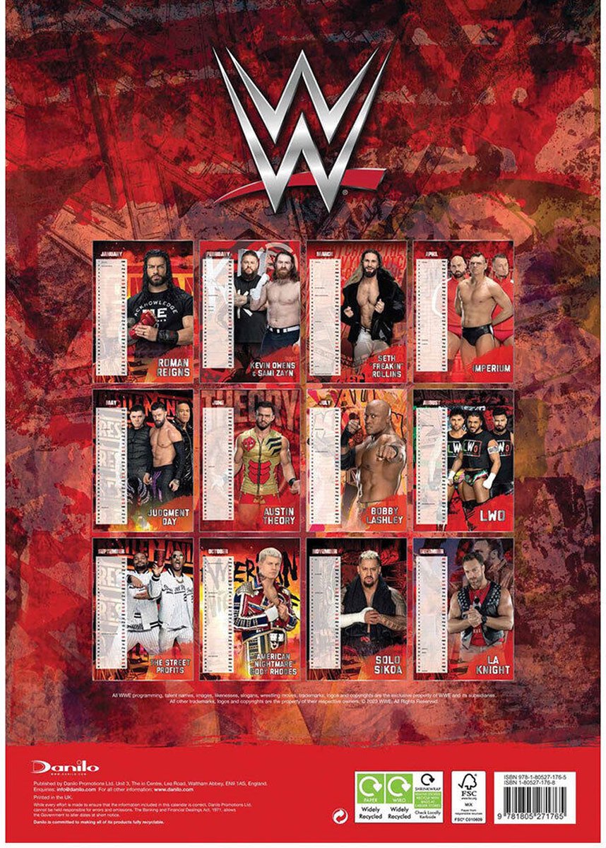 WWE World Wrestling Men Kalender 2025 A3 bol
