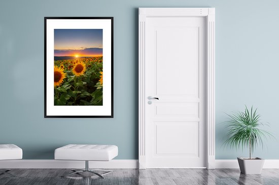 Fotolijst incl. Poster - Bloemen - Nacht - Zonsondergang - Zonnebloem - Horizon - 80x120 cm - Posterlijst