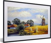 Cadre photo avec affiche - Peinture - Ferme - Moulin - Peinture à l'huile - 60x40 cm - Cadre pour affiche