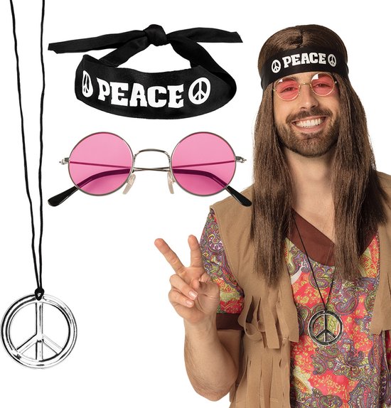 Foto: Boland set peace deluxe volwassenen unisex hippie 60 s 70 s hippie flower power