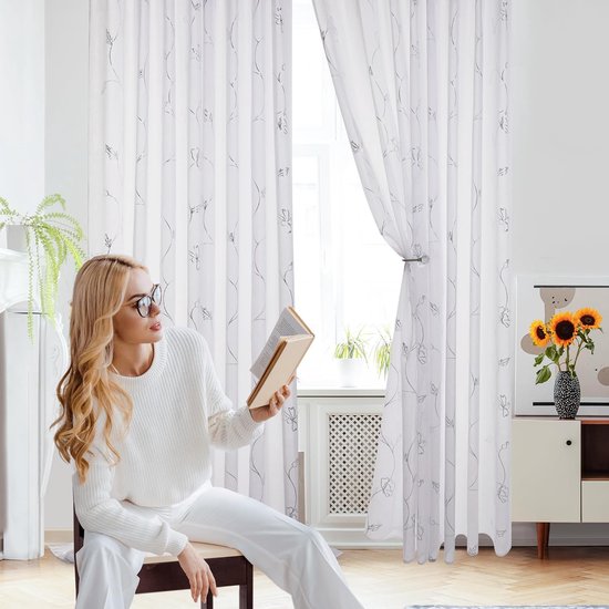 Rideau blanc à fleurs 1m70 - Décoration