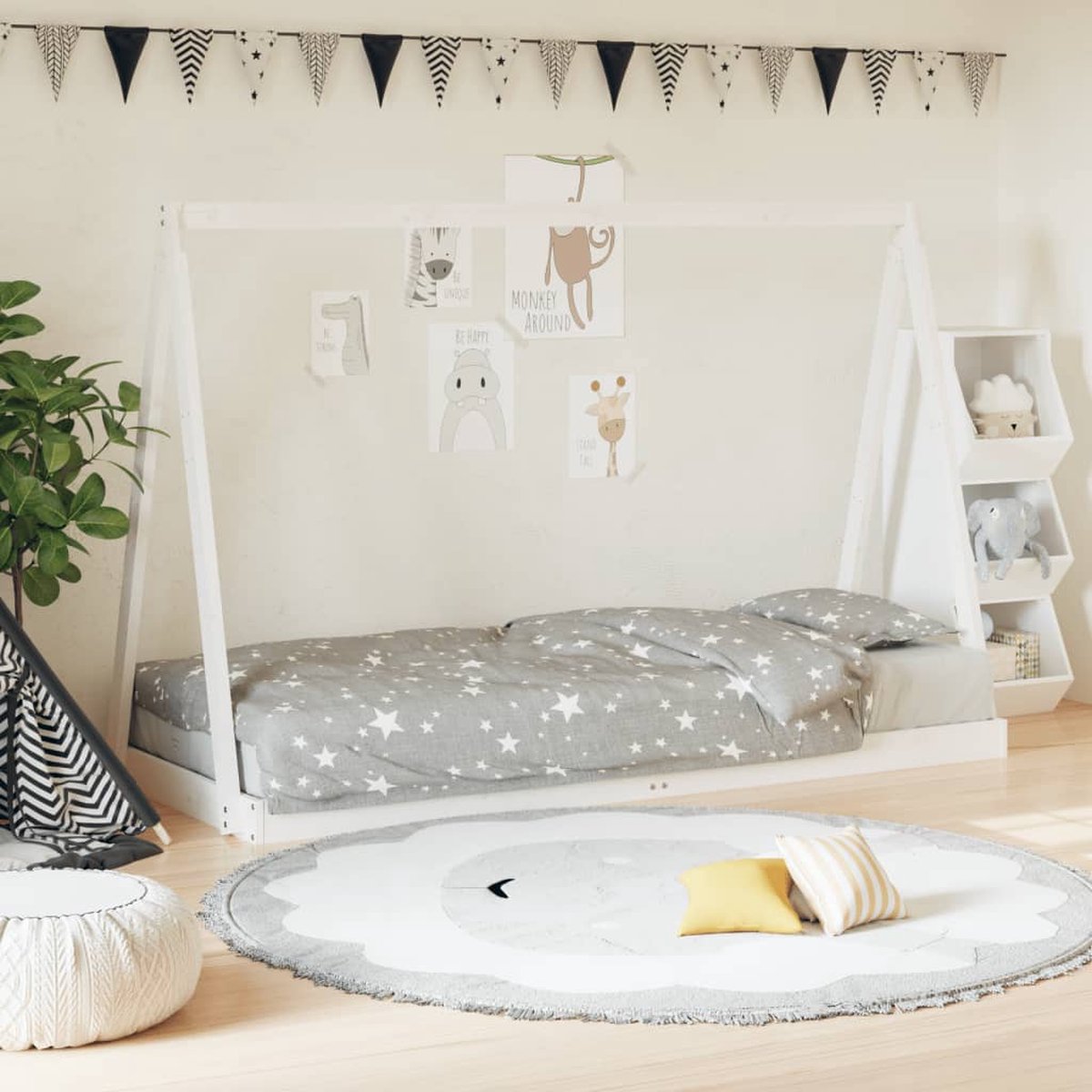 vidaXL Kinderbedframe - 80x200 - cm - massief - grenenhout - wit