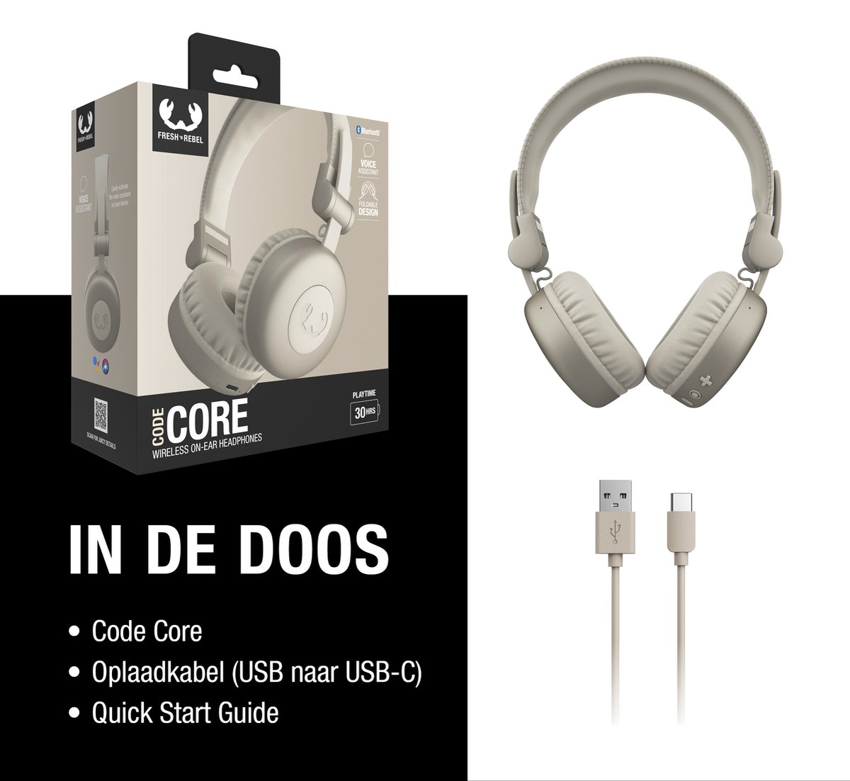 Fresh ‘n Rebel Code Core – Draadloze on-ear koptelefoon – Bluetooth - 30 uur Speeltijd - Silky Sand – foto 7