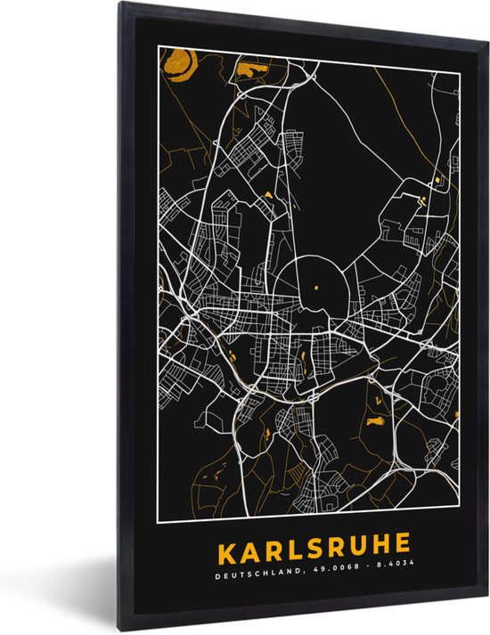 Cadre photo avec poster - Karlsruhe - Goud - Plan de ville - Carte - Allemagne - 80x120 cm - Cadre poster