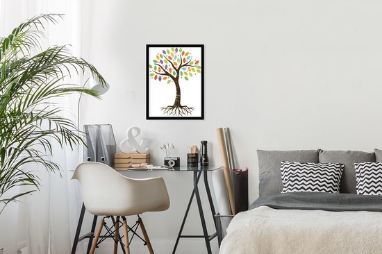Photo encadrée - Cadre photo petit arbre coloré illustré noir 30x40 cm - Affiche encadrée (Décoration murale salon / chambre)