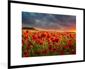 Cadre photo avec affiche - Coucher de soleil sur un champ plein de coquelicots - 90x60 cm - Cadre pour affiche