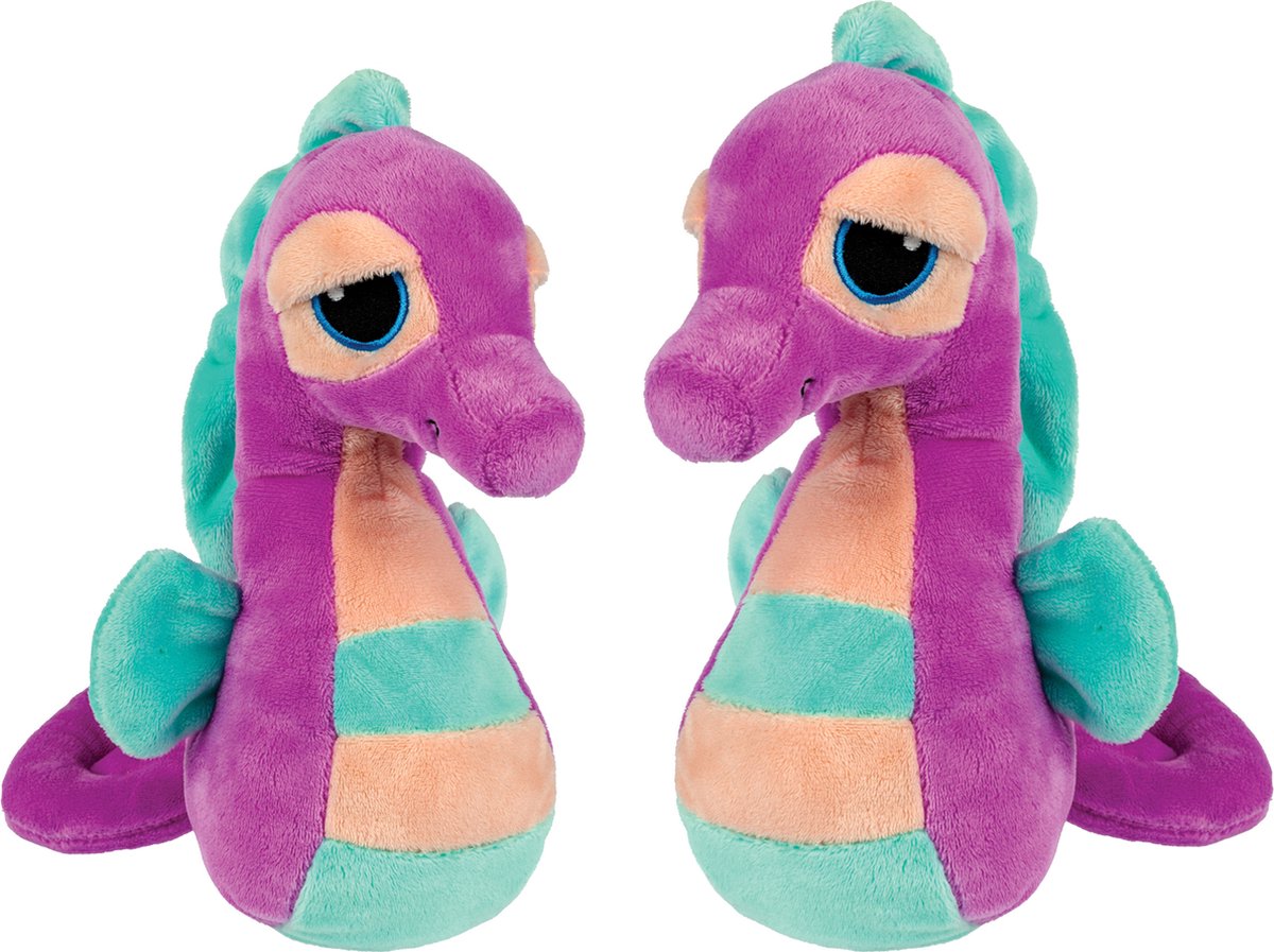 Suki Gifts pluche zeepaardjes knuffeldieren set - cute eyes - paars/blauw - 16 en 21 cm