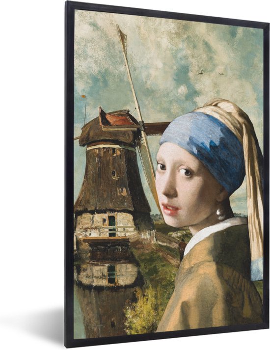 Fotolijst incl. Poster - Meisje met de parel - Johannes Vermeer - Molen - 80x120 cm - Posterlijst
