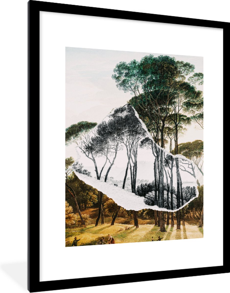 Fotolijst incl. Poster Zwart Wit- Italiaans landschap parasoldennen - Kunst - Hendrik Voog